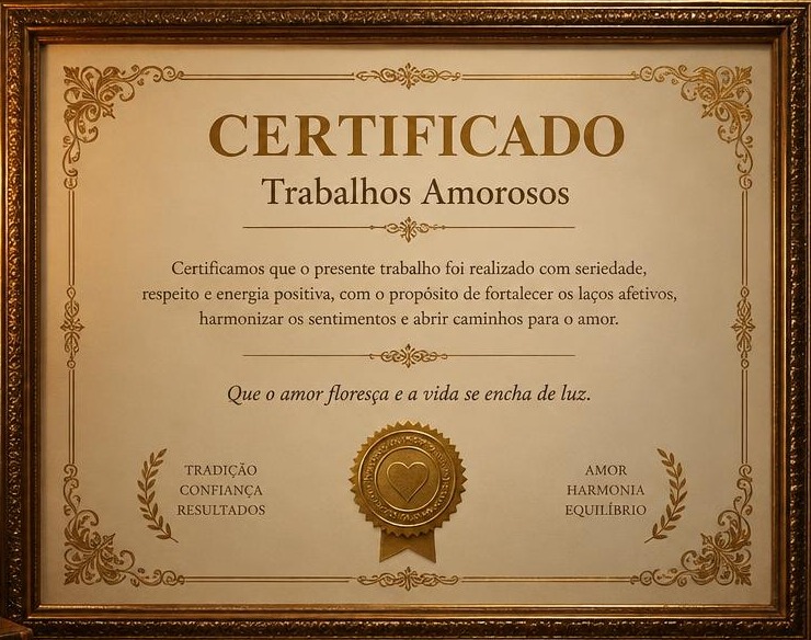 Certificado Trabalhos Amorosos (imagem ilustrativa)